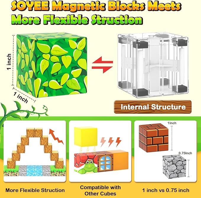 120PCS 1'' Magnetic Blocks-Build Mine Magnet World Set Sensory Toys for Kids 3+ Years Old Magnetic Cubes for Boys Toddler Boys Toys Age 4-6 8-10 10-12