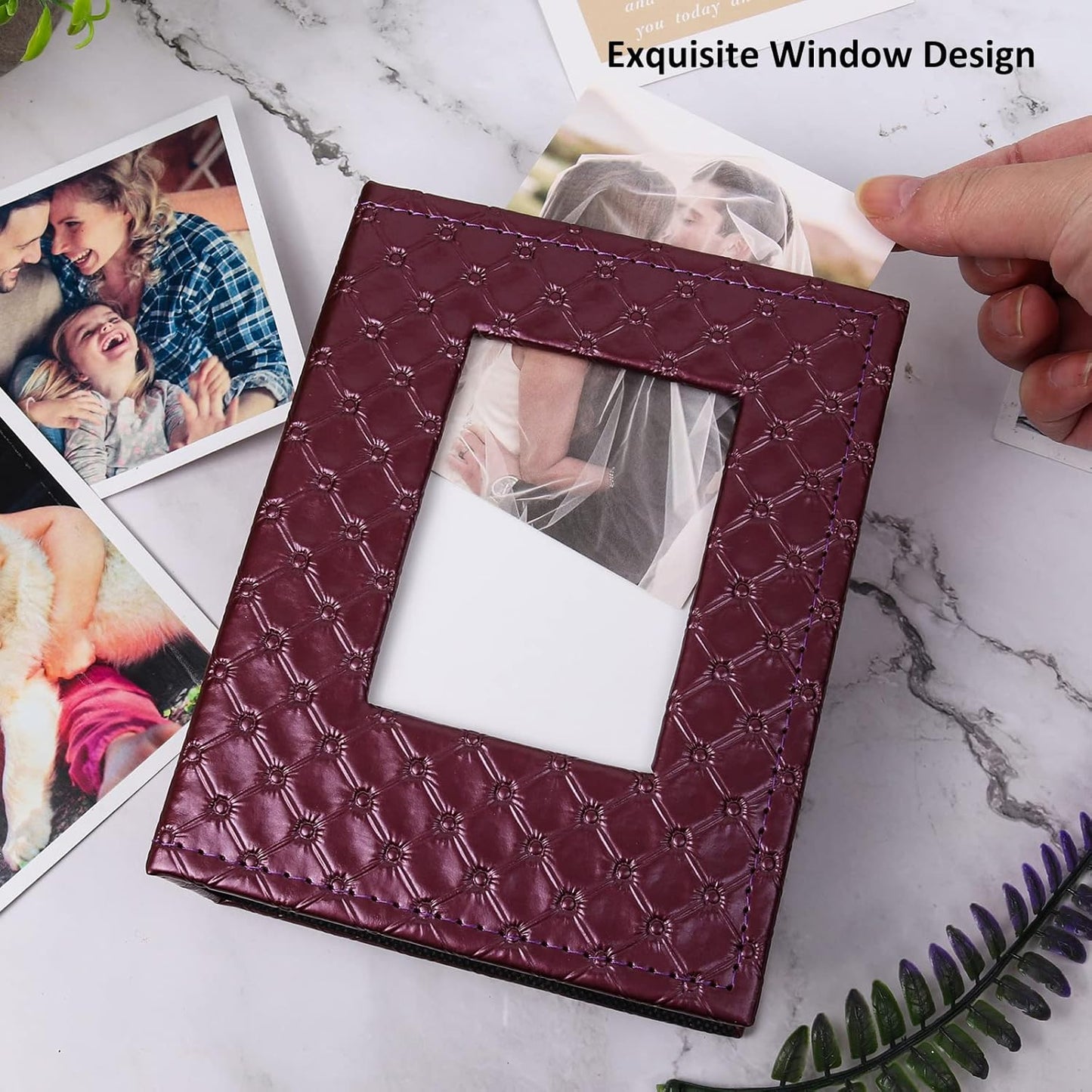 RECUTMS Photo Album 4x6 100 Pockets Photos, Button Grain PU Leather Photo Books Small Picture Album for Baby Family Wedding Christmas Photo Albums Holds 100 Vertical Photos （Wine Red）
