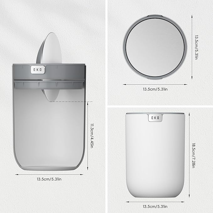 EKO Fandy 0.58 Gal/2.2L Mini Trash Can with Lid, Swing-Top Desktop Trash Can for Bathroom, Countertop, Vanity, Desk or Office, Small Garbage Bin (White)