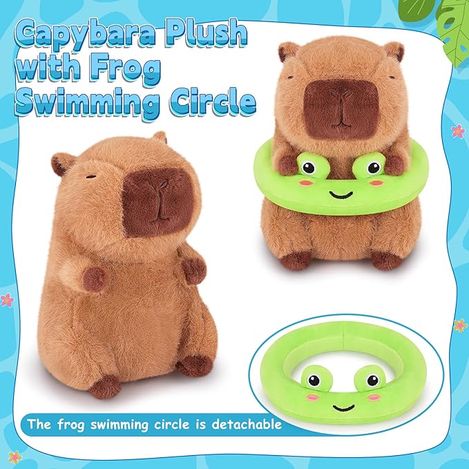 Achwishap Capybara Stuffed Animal,Soft Capybara Plush,Cute Plushies Kawaii Capybara Plush Toys,10” Plush Stuffed Toy with Frog Swimming Circle Plushie Birthday Gifts for Kids Adults