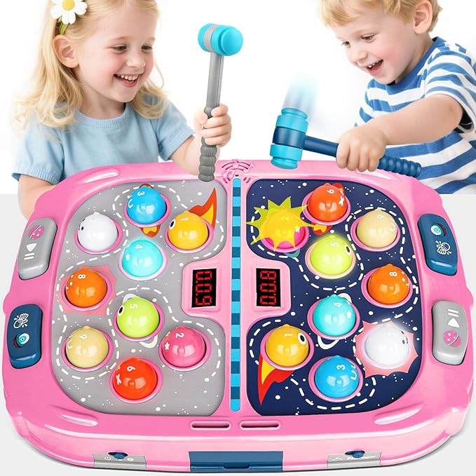 Whack a Mole Game, Toys for Ages 3-4 5-7 8-12 Girls Boys, Whack Game for Toddlers, Gifts for 3 4 5 6+ Year Old Girls Boys, Early Learning Educational Toys with 2 Hammers Sound & Light