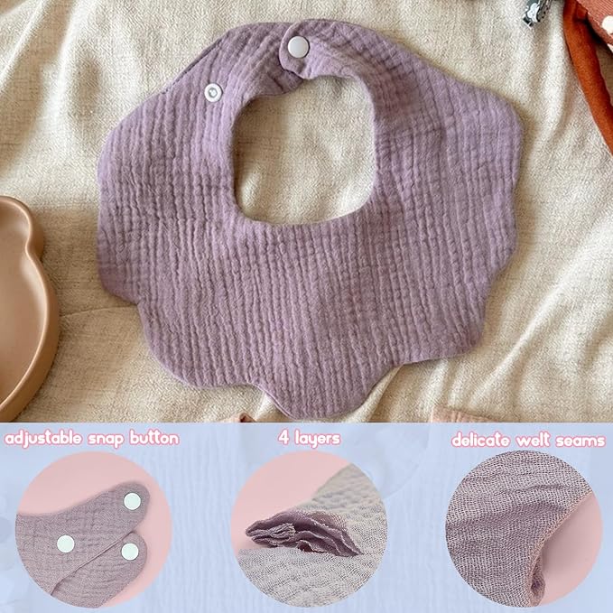 EllieHouse Baby Bibs for Girls Boys 10Pack Muslin Drool Teeth Drooling Teething Bibs Muslin Cotton for Infant Toddler