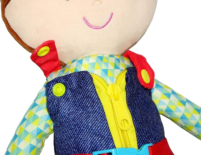June Garden 15.5" Dressy Friends Lucas - Educational Stuffed Plush Doll for Kids and Toddlers 2 Years and Up - Montessori Buckle Soft Toy
