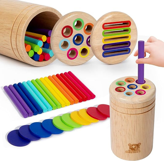 Wooden Learning Color Sorting Toys for Toddlers Sensory Sorting Coin Box Toys for Toddlers 1-3 Fine Motor Skills and Matching Games for Toddler Learning Toys