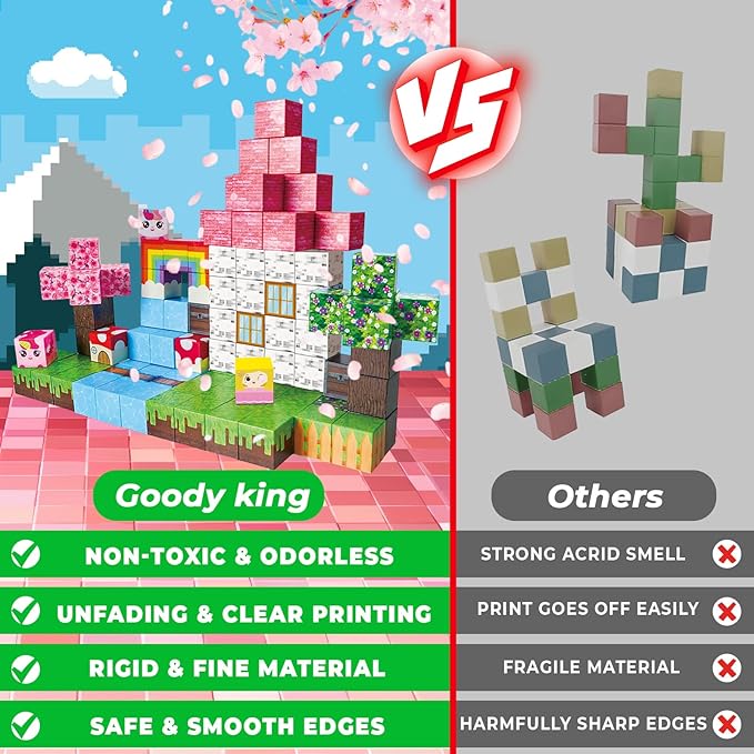 Goody King Magnetic Blocks|100PCS Magnetic Building Cubes,Unicorn Magnet Cubes for Kids Age 3 4 5 6 7 8 9 10, STEM Montessori Stacking Toy, Sensory Tiles Building Christmas