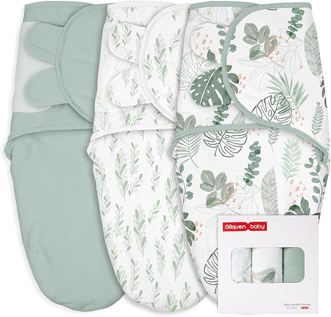 GLLQUEN BABY Girl Swaddles 0-3 Months - 3 Pack Baby Swaddles Sack for Newborn, Infant Sleep Sack, Easy Swaddling Wrap, The Summer of Monstera, Nursery Swaddle Blankets Essentials