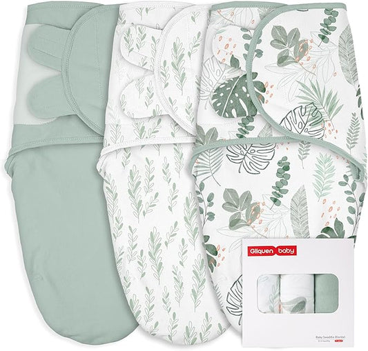 GLLQUEN BABY Girl Swaddles 0-3 Months - 3 Pack Baby Swaddles Sack for Newborn, Infant Sleep Sack, Easy Swaddling Wrap, The Summer of Monstera, Nursery Swaddle Blankets Essentials