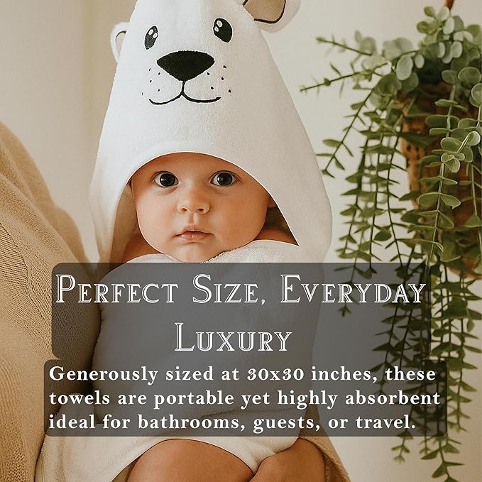 MILARA Hooded Baby Towel - 70% Rayon Derived from Bamboo, 30% Cotton - Baby Towel for Newborns - Soft and Absorbent, Wolf/Bear Ears Design, Made in Turkey, | 30 x 30 Inches