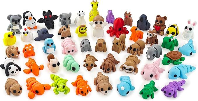 50 pcs Animal Figurines, 3D Printed Animal Figurines Set, Articulated, Party Favors, Pocket Fidget Toys Bulk, Goodie Bag Stuffers, Gifts for Boys Girls Toddlers, Office Desk Pets, Classroom rewards