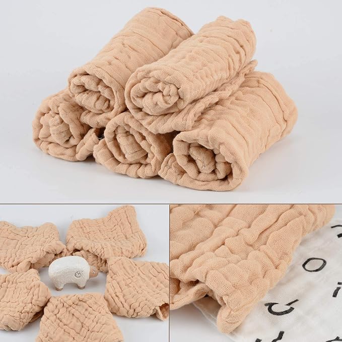 10 Pcs Baby Muslin Washcloths 100% Natural Cotton Unbleached, Extra Soft Baby Wipes Organic Burp Cloths Blank Bibs for Newborns Infants Sensitive Skin, Shower Gift Set 12"x12"