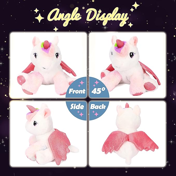 Hopearl Adorable LED Plush Unicorn Lighting Up Cute Stuffed Animal Floppy Night Lights Glow in The Dark Birthday Festival for Kids Toddler Girls, White, 11''