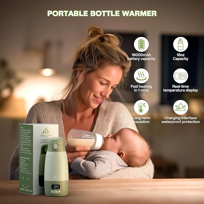 Portable Bottle Warmer for Travel, 2-Min Fast Heating Baby Bottle Warmer for Breastmilk & Formula, 17.8oz Formula Container to Go, Long Battery Life & Temp Control, Portable Milk Warmer On The Go