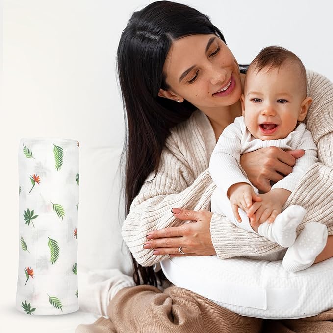 Muslin Baby Swaddle - Breathable Receiving Blankets for Newborn Baby, 70% Viscose derived from Bamboo, 30% Spandex, Imported