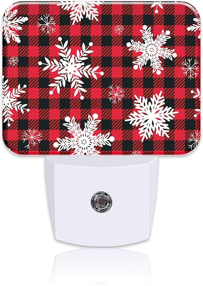 Christmas Snowflakes Night Light, Christmas Red Plaid Nightlight Plug into Wall with Dusk to Dawn Sensor for Kid Girls Boys Women Men Bedroom, Hallway, Kitchen, Bathroom, Stairs Decor