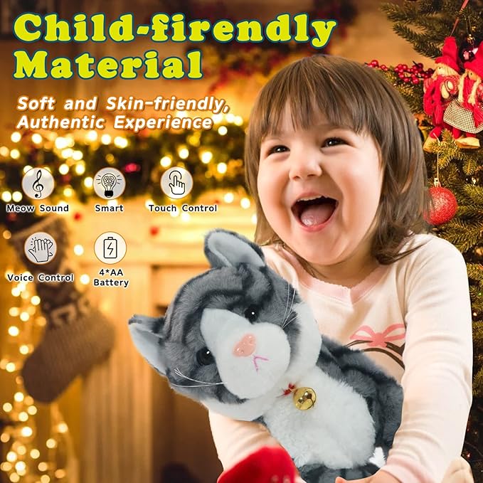 Plush Stuffed Animal Interactive Cat Robot Toy, LED Robotic Cat Barking Meow Kitten Touch Control, Electronic Pet, RobotKitty Toys, Animated Toy Cats for Girls Baby Kids