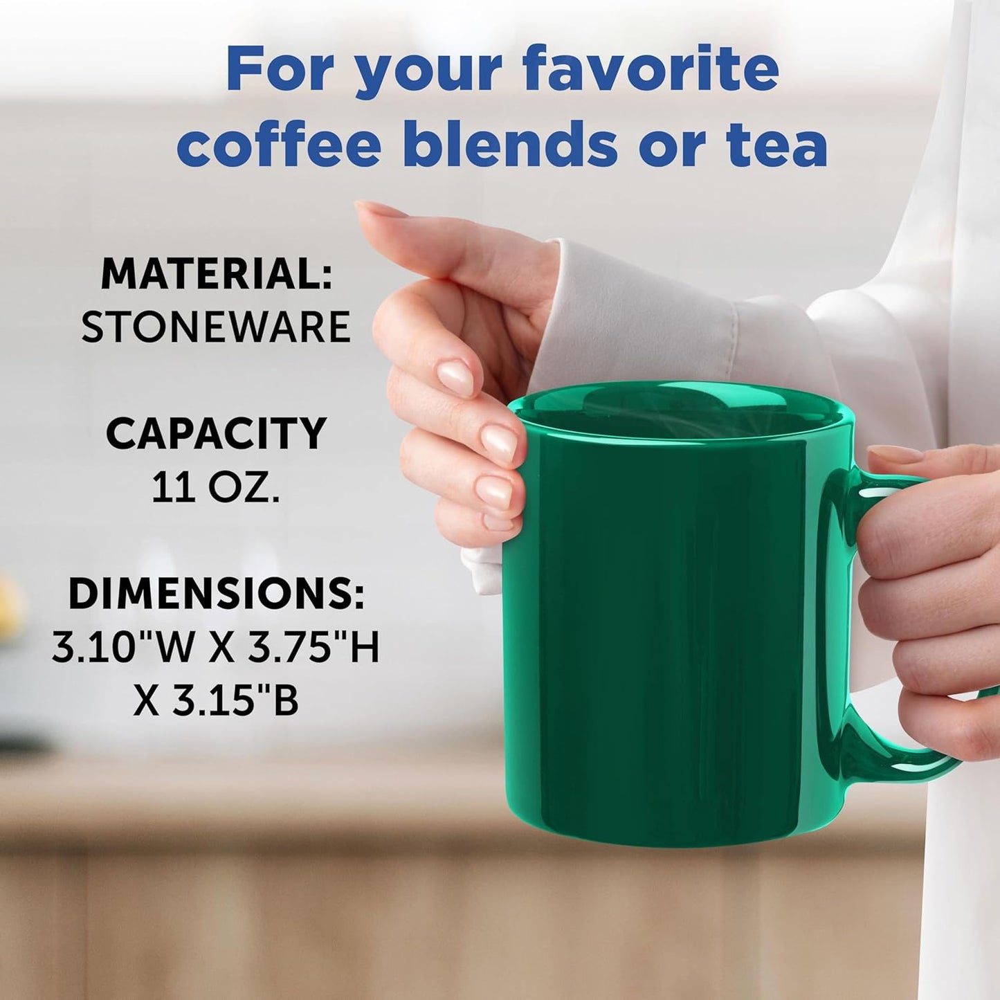 DISCOUNT PROMOS Ceramic Coffee Mugs 11 oz. Set of 10, Bulk Pack - Coffee cup set, Iced coffee cup, Gaming mug - Green