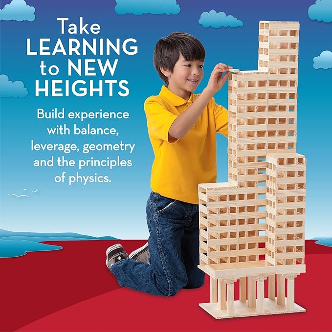 MindWare KEVA Structures 400 Plank Wooden Building Blocks Set - Includes 400 Pine KEVA Planks, Canvas Storage Bag and Full-Color Idea Book