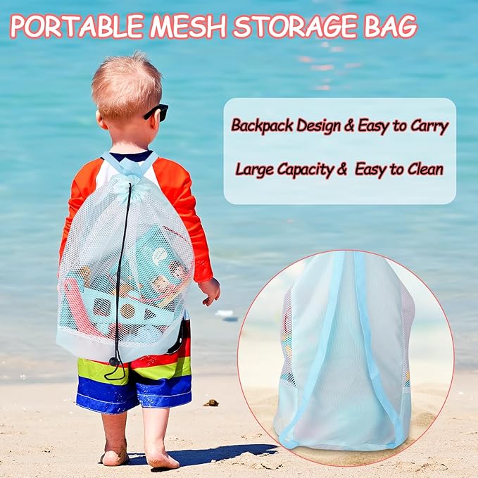 Beach Toys, 25 Pcs Sand Toys Set for Kids Including Water Gun, Sifting Funnel, Bucket, Watering Can, Sand Molds & Mesh Beach Toy Bag, Sandbox Toys for Toddlers 3-12