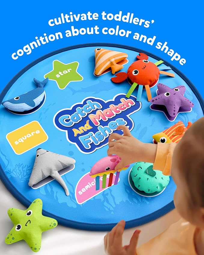 Coogam Montessori Toys for 1 2 3 Year Old, Cloth Fishing Game for Toddlers Gift, Color Sorting & Shape Learning Toys 6-12-18 Months, Toy for 1 Year Old Baby Birthday
