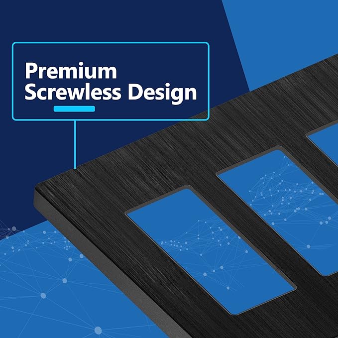 LIDER Brushed Finish Decorator Switch Cover, Screwless Wall Plate, Mid-Size 3-Gang 4.88" x 6.77", Unbreakable Polycarbonate Thermoplastic, UL Listed, LSWP-33M-BBK, Brushed Black