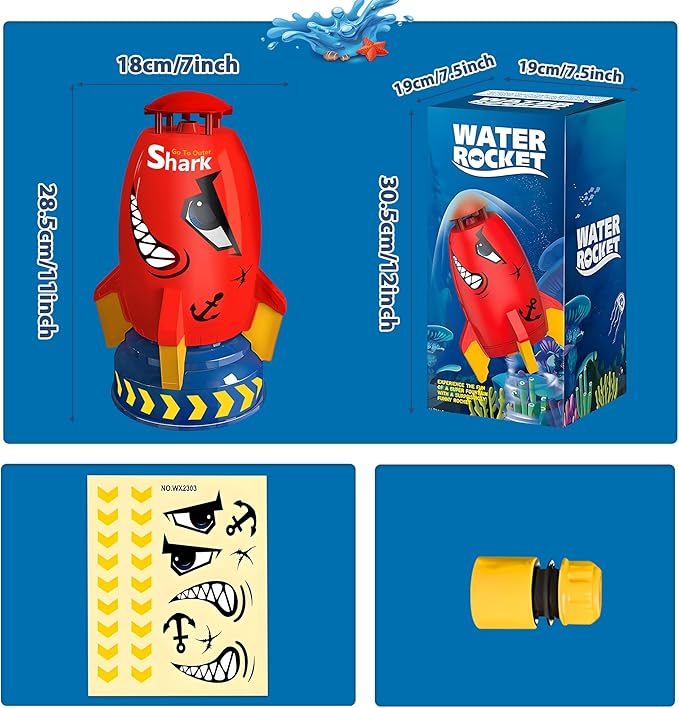 Water Rocket Sprinkler for Kids, Outdoor Sprinkler Rocket Launcher Toy for Backyard, Summer Water Toys for Kids Ages 3-12, Fun Water Powered Rocket Toy (Red-4)