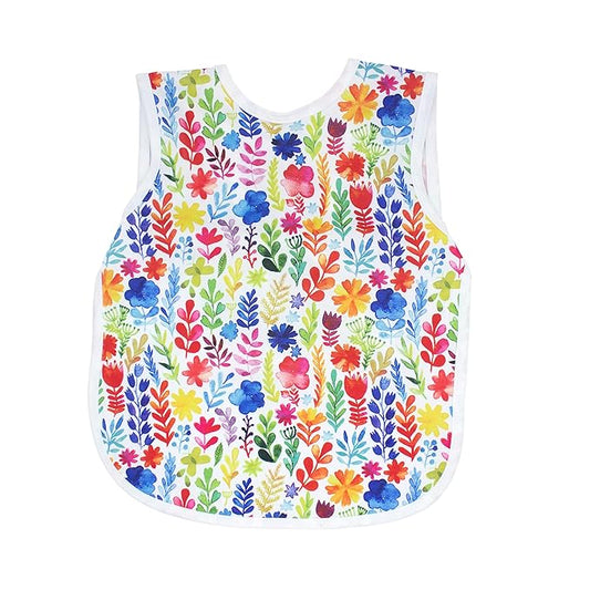 BapronBaby Rainbow Watercolor Floral Bapron - No Neck Tie Safer Bib for Baby & Toddler - Soft Waterproof Stain Resistant - Machine Washable - Sz Preschool 3-5yrs