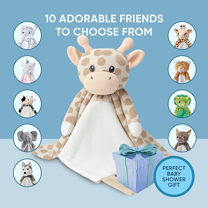 Baby Sleep Soother Beige & White Giraffe Plush with Heartbeat & Lullaby Sounds, 4-in-1 Sound Machine, Security Blanket & Pacifier Holder, Baby Registry Essential & Christmas Gift for Newborns, Infants