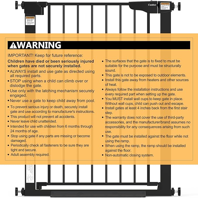 Cumbor 36" Extra Tall Baby Gate for Dogs and Kids with Wide 2-Way Door, 29.7"- 46" Width, and Auto Close Personal Safety for Babies and Pets, Fits Doorways, Stairs, and Entryways, Black