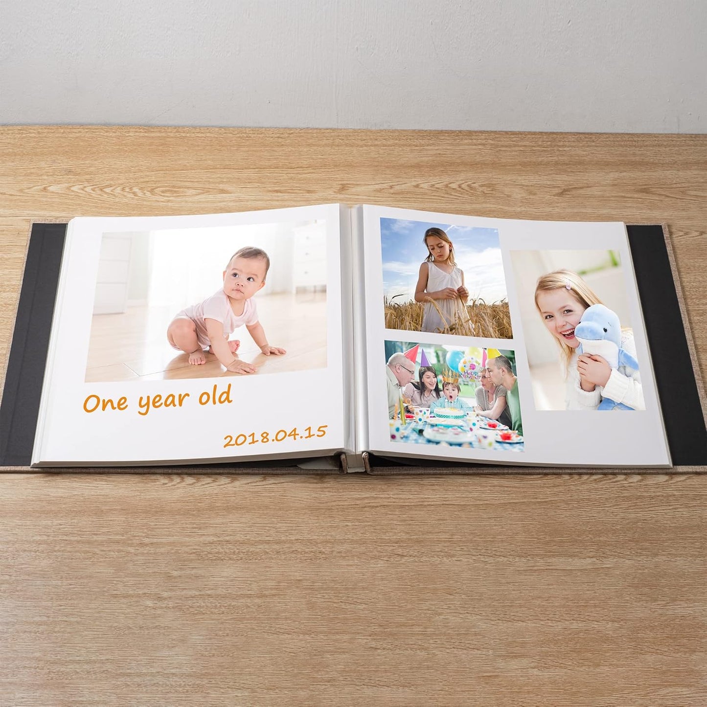 Large Photo Album Self Adhesive Scrapbook Album for 4×6 8×10 Pictures DIY Magnetic Linen Cover Album 60 Pages for Family Wedding Gifts with Metal Pen and Plastic Board