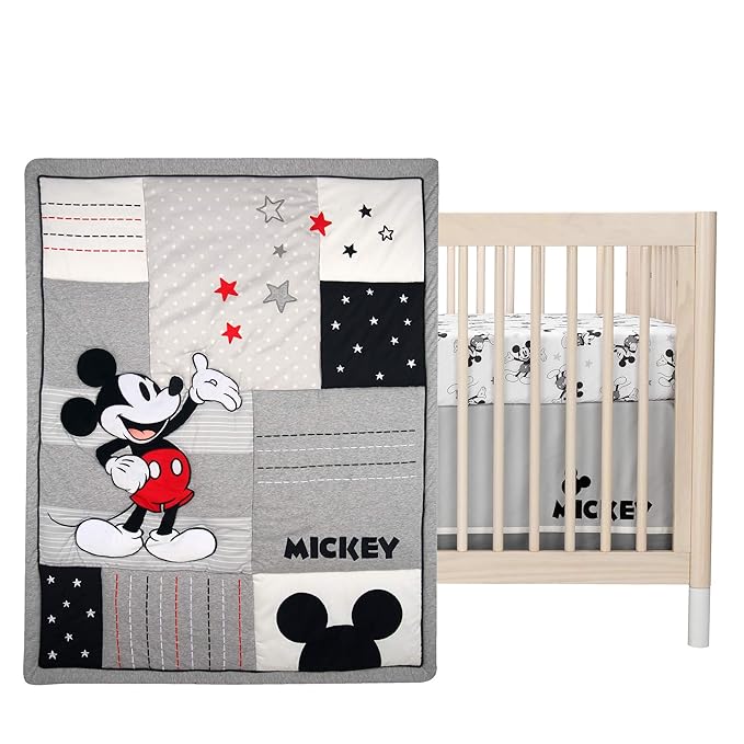 Lambs & Ivy Disney Baby Magical Mickey Mouse 3-Piece Crib Bedding Set - Gray