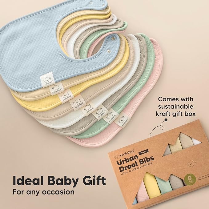 8-Pack Organic Baby Bibs for Girls, Boys - Quilted Cotton Cloth Baby Drool Bibs for Drooling and Teething Toddler, Newborn, Infant, Soft & Super Absorbent (Dawn)