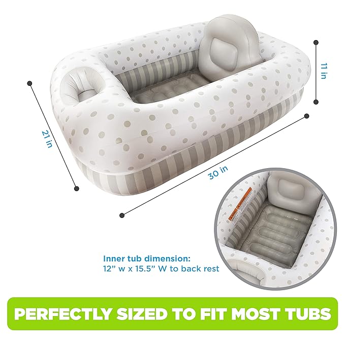 Playtex Baby Air-Filled Cushion Bath Tub - Free-Standing, Blow up, Portable, Inflatable, Safe Bathing, Baby Bathtub, Toddler Bathtub
