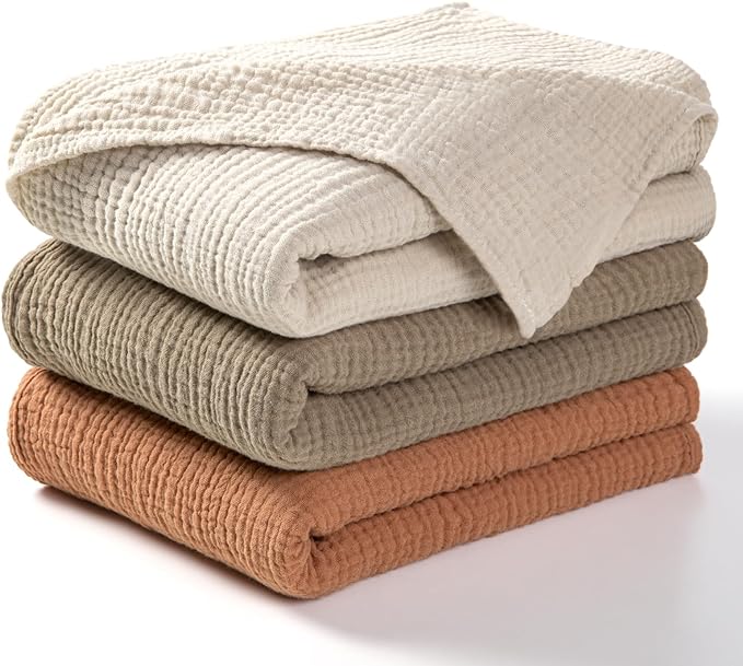 lulumoon Muslin Swaddle Blanket Baby - Cotton Swaddling Blanket Soft Baby Receiving Blankets Neutral 3Pack(Olive)