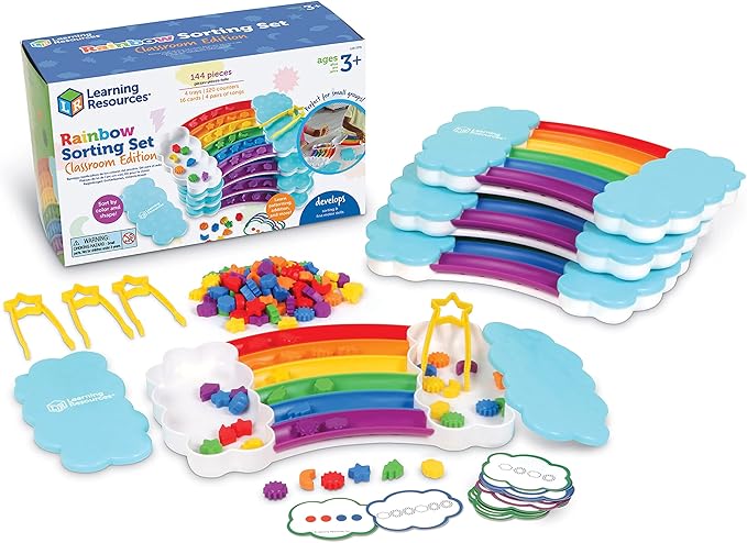 Learning Resources Rainbow Sorting Set Classroom Edition, 144 Pieces, Ages 3+, fine motor skills, sorting, patterning, addition skills, Learning Toys, baby toddler toys, education toys, Sensory tray