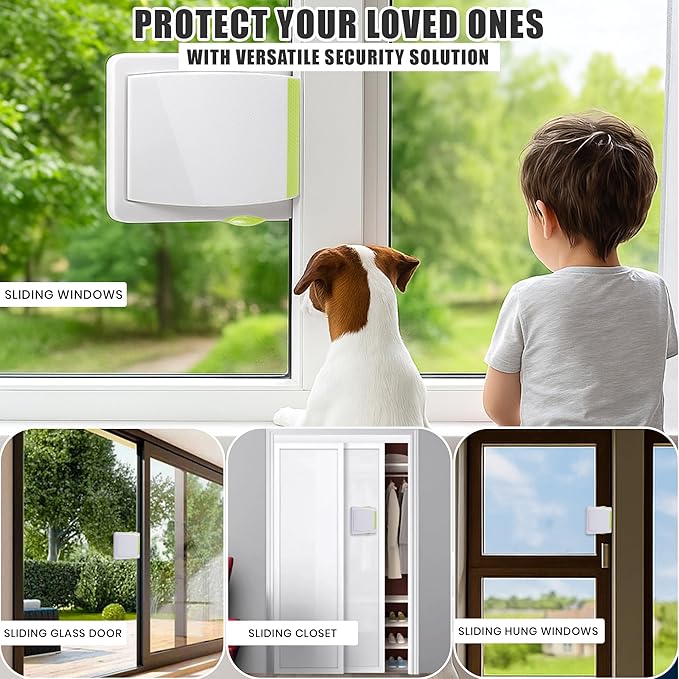 Sliding Door Lock, 2 Pack Child Safety Sliding Closet Door Lock for Windows, Glass Doors & Sliding Closets, Child Proof Window Locks for Child & Pets, Strong Adhesive & Easy to Install, No Tool Needed