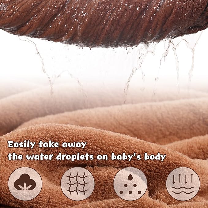 Baby Hooded Towels for Boys 0-5 Years,Ultra Thick Soft & Absorbent Towel for Toddler Boy, 50 x 32 Inches Large Size Coral Fleece with Animal Hood and Buttons, Brown Owl