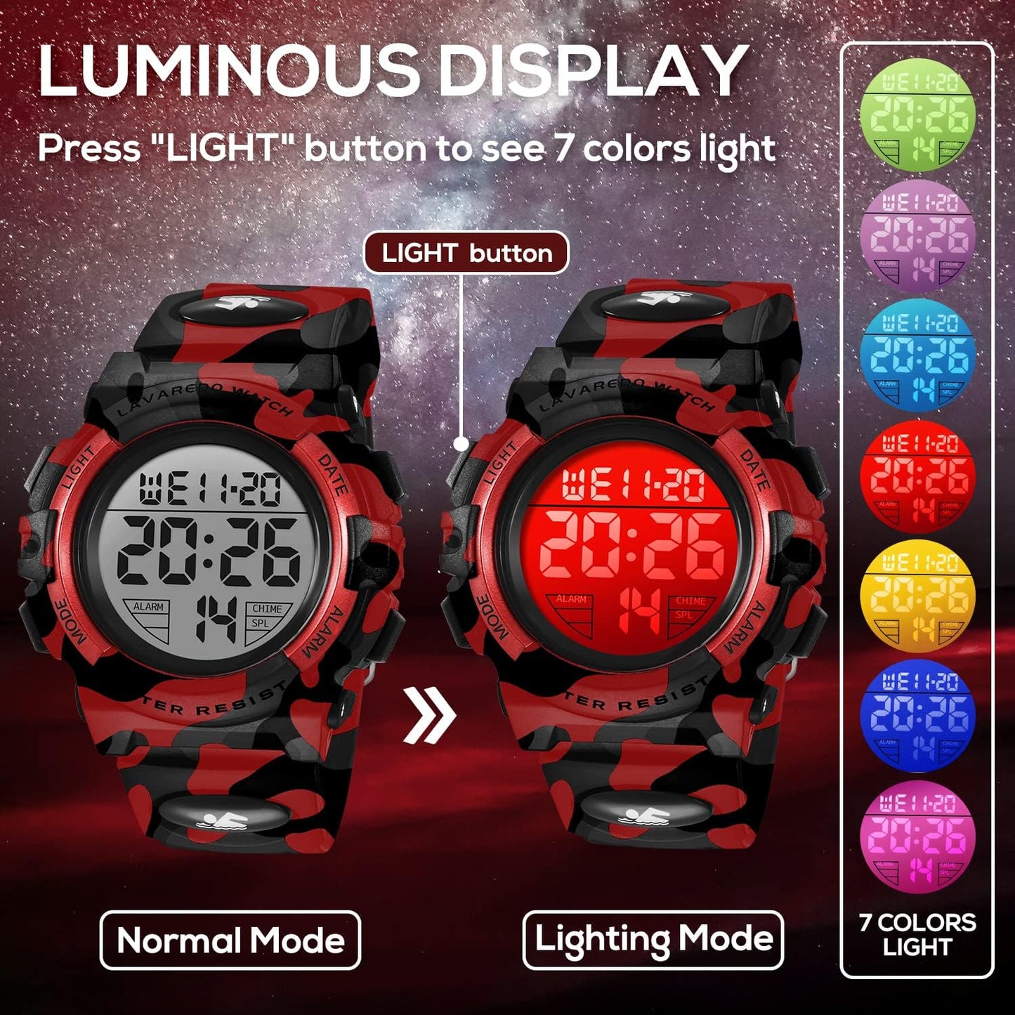 Kids Watch,Boys Watch for 3-15 Year Old Boys,Digital Sport Outdoor Multifunctional Chronograph LED 50 M Waterproof Alarm Calendar Analog Watch for Children with Silicone Band,Kids Gift
