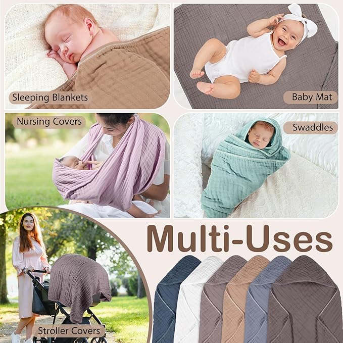 Peryiter 6 Pcs Muslin Hooded Baby Towels, 32"x 32" Cotton Newborn Bath Towel Muslin Infant Baby Blankets Absorbent Unisex Newborn Registry Gift Essentials for Girls Boys (Elegant Color)