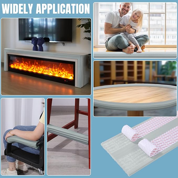 MABOZOO 8'' Extra Wide Seat Edge Cushion, 13.1 FT Length Foam Fireplace Cushion Soft Hearth Guard Bumper Pad Child Proof Padding Hearth Pad Edge Protector, Fireplace Baby Proofing for Baby (Gray)