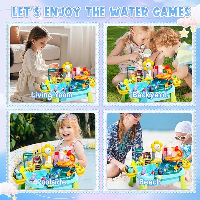 2026 Upgraded Toddler Sand Water Table Toy with Electric Water Pump, Kids Sand Water with Faucet/Play Food Accessories/Fishing Toy, Kitchen Play Sink Toys for Girl Boy Age 3+