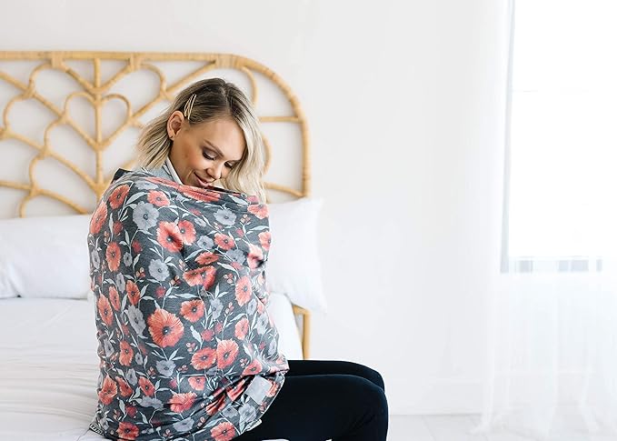 Baby Car Seat Cover Canopy and Nursing Cover Multi-Use Stretchy 5 in 1 Gift Poppy by Copper Pearl