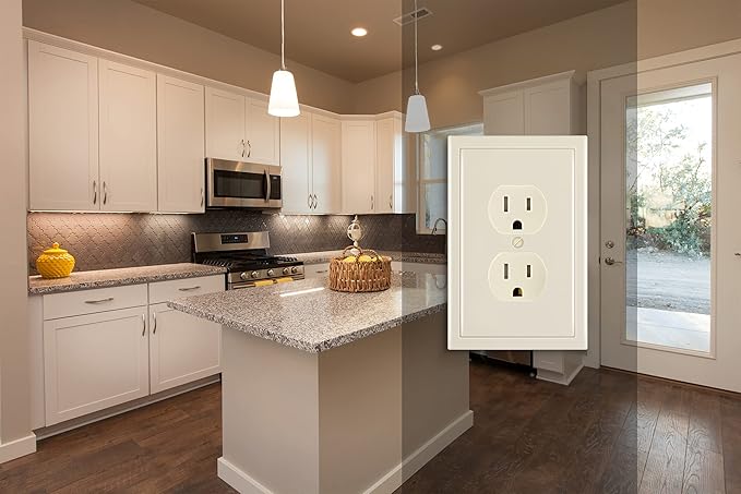 Modern Edge Decorative Wall Plate Switch Plate Outlet Cover, Durable Solid Zinc Alloy (Single Duplex 3PK, Light Almond)