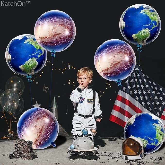 KatchOn Globe and Galaxy Balloons - 22 Inch, Pack of 6 | Earth Day Decorations | World, Planet Balloons for Travel Themed Party Decorations