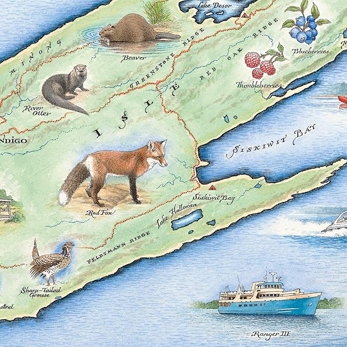 Isle Royale National Park Map Cardboard Jigsaw Puzzle - 1000 Pieces, Hand-Illustrated - Educational, Family Activity, Ages 7+, Includes Poster - 25.4 x 19.8
