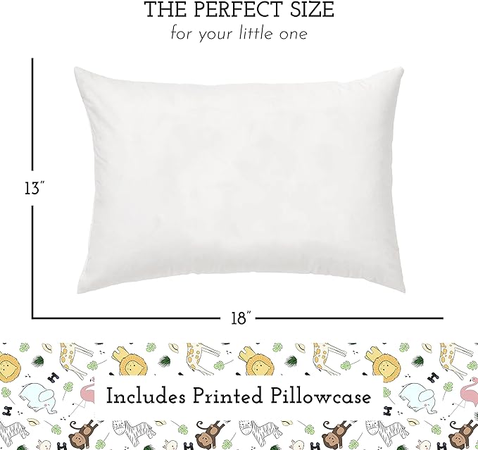 Little Sleepy Head Toddler Pillow with Pillowcase 13x18 - Kids Pillow for Sleeping - Toddler Pillow - Better Neck Support Ergonomic Pillow and Toddler Pillowcase - Best Pillows for Kids (Safari)