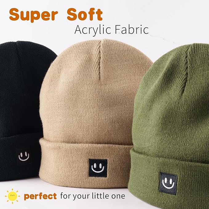 3 Packs Baby Beanie Cute Toddler Beanies Kids Winter Hat Boys Girls Warm Knit Hats Infant Beanie for 0-8 Years