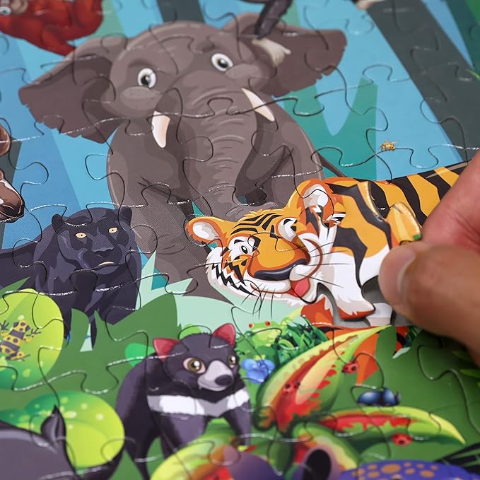 Think2Master Colorful Rainforest Jungle Zoo Animals 500 pieces Large Format Jigsaw Puzzle for kids 12+, teens, adults & families. Great gift for stimulating learning about animals. Size: 26.8” X 18.9”