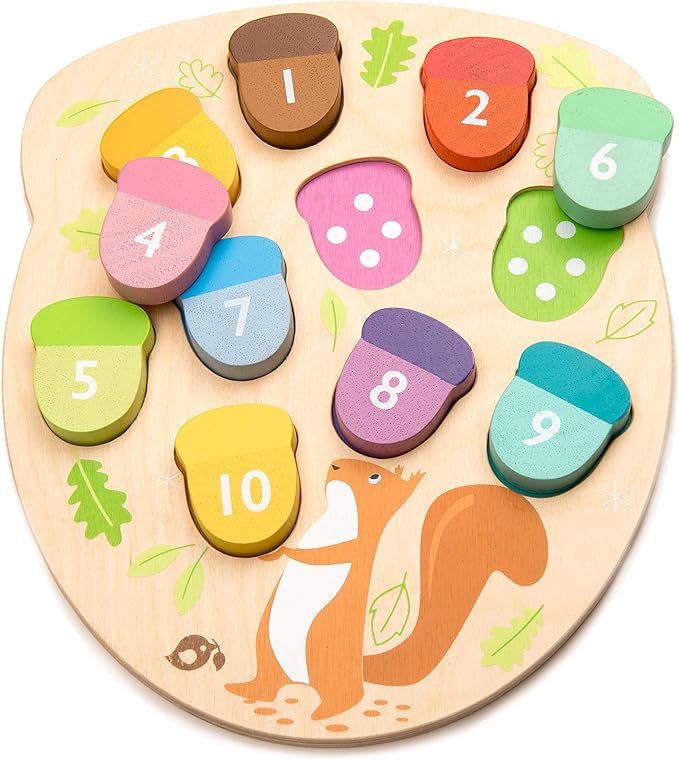 Tender Leaf Toys - How Many Acorns? - Count to 10 Number Wooden Puzzle Game - Counting, Sorting Activity Game for Children, Playroom, Montessori, Classroom, & Activity Room Toys
