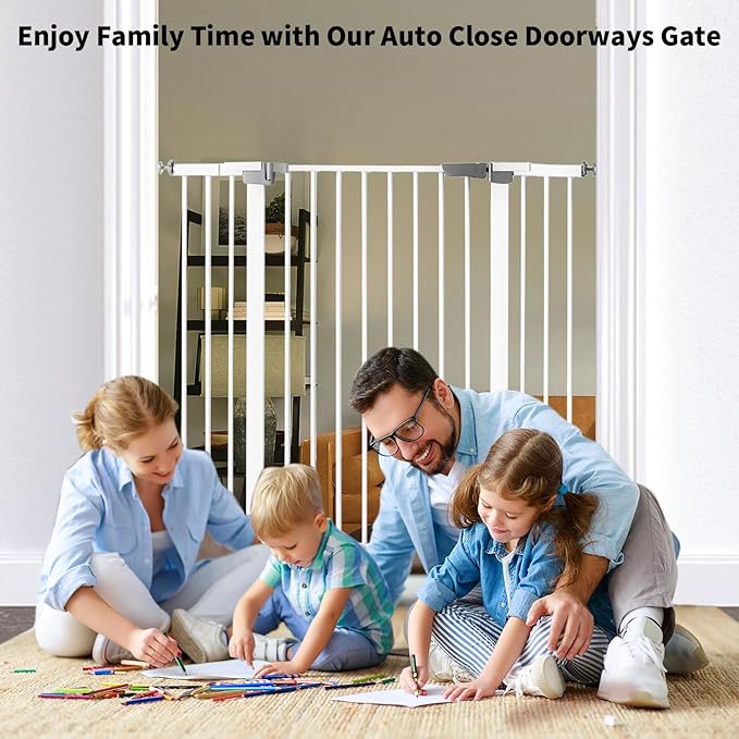 41 Inch Tall Baby Gate Auto Close Dog Gate Adjustable 29.92"-35.43" Wide Pressure Mounted Walk Through Swing Pet Gate for Doorways (White, 29.92"-35.43" Wide)