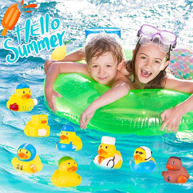 55 Packs Rubber Ducks in Bulk Assortment Jeep Ducks for Ducking, Small Rubber Duckies for Toddler Baby Bath Toys Floater Duck Bath Pool Toys Kids Party Favors with Mesh Carry Bag